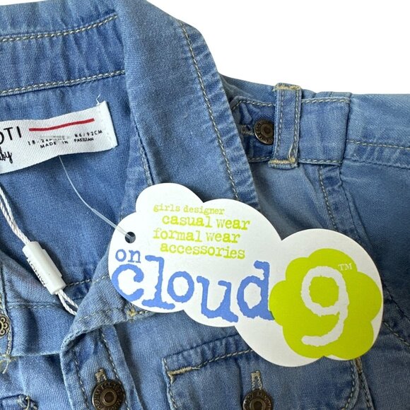 Minoti Girls Blue Denim Button-Up Shirt With Fun Graphic Details Size 18-24M - Picture 5 of 5